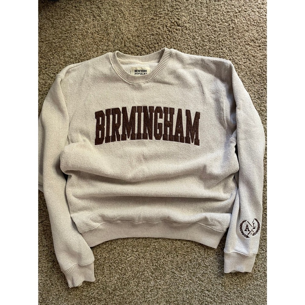 New York Popular Birmingham Embroidered Sweatshirt Oatmeal XL Preppy Collegiate